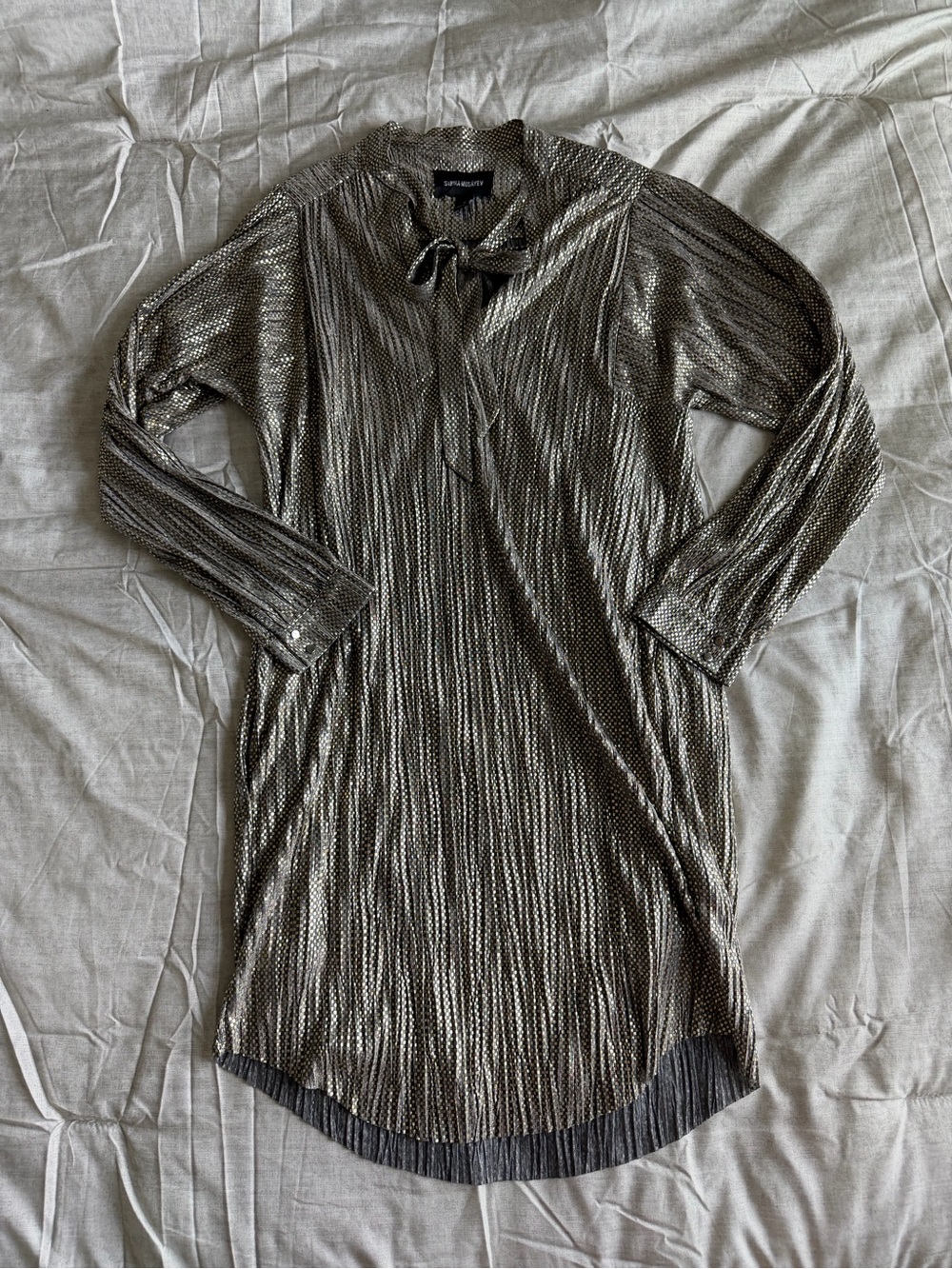 Sabina Musayev Anthropologie Eugine Gold Metallic Pleated Shirt Dress (M)